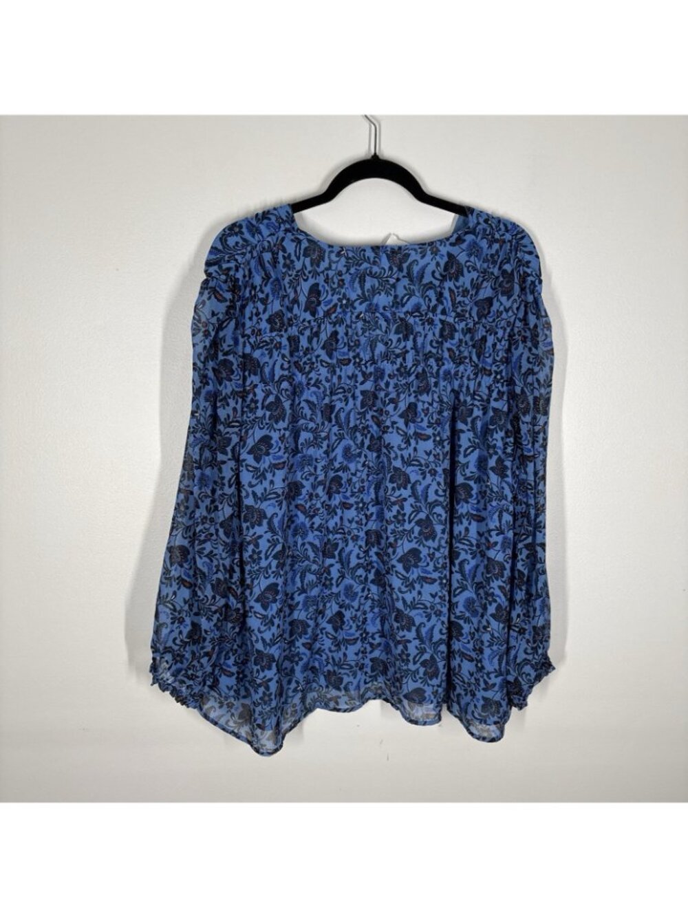 Old Navy Womn XXL Blue Floral Boho Peasant Chiffon Smocked Poet Swing Blouse NWT - Picture 10 of 11